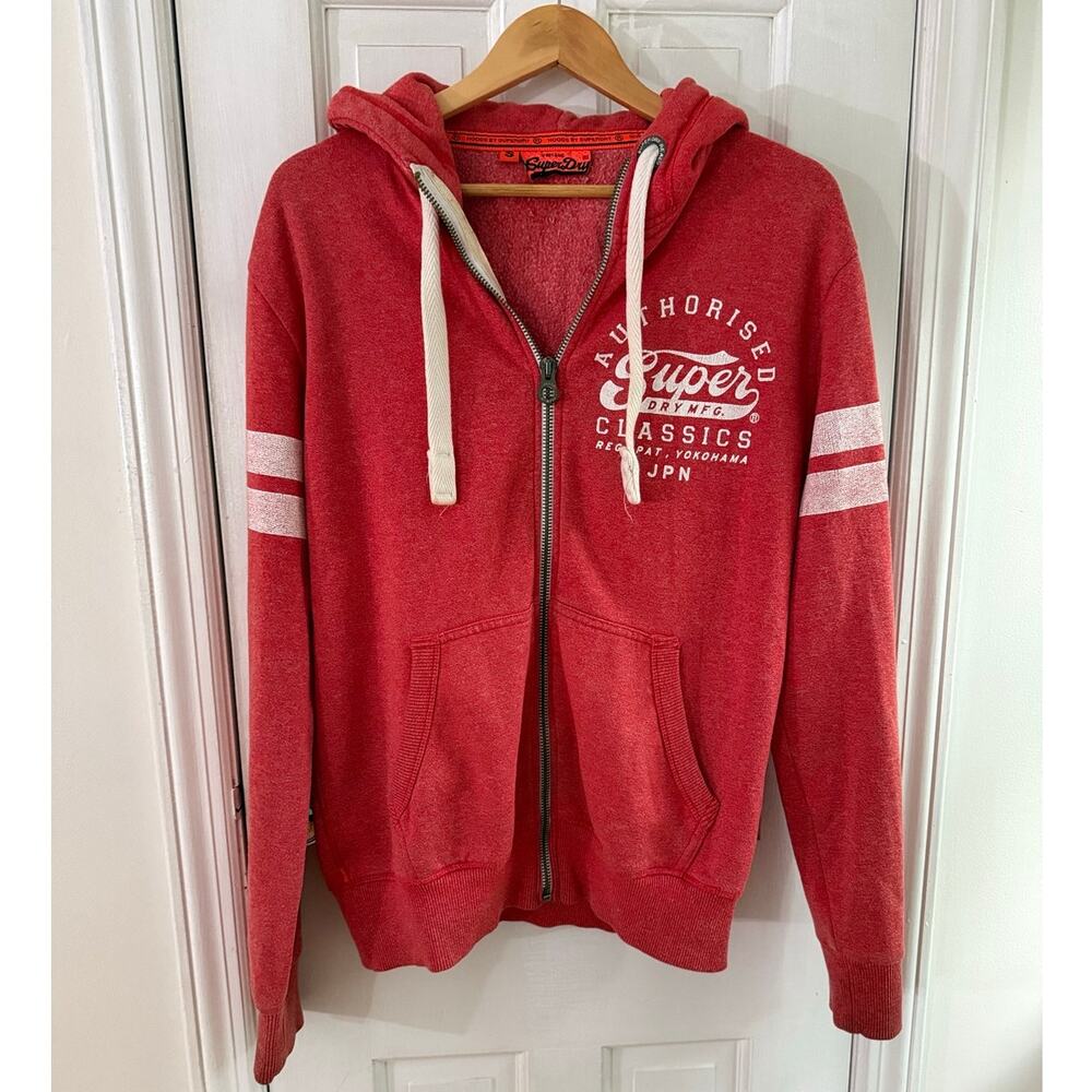 Superdry Classics Full Zip Hoodie Jacket Small Red JPN Fleece Relaxed